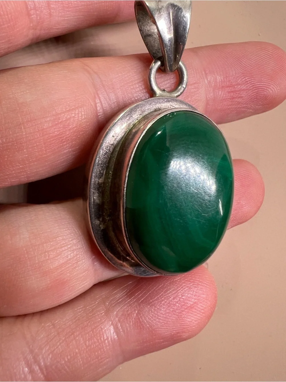 Green Oval Stone Sterling Pendant